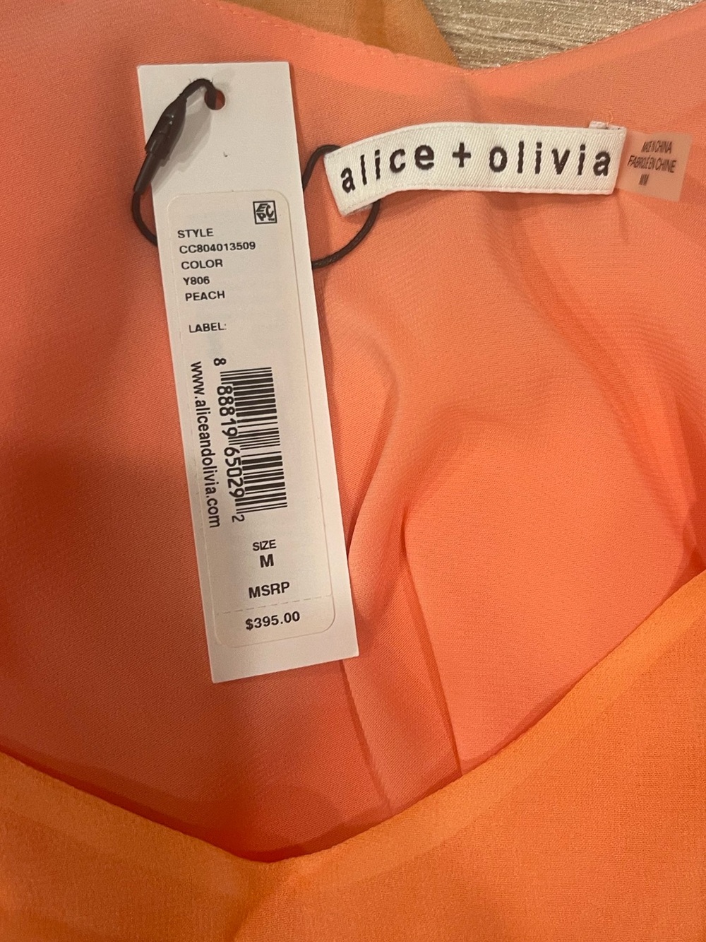 Alice + Olivia Ilaria Cold Shoulder Mini Dress in Peach Color.Size M - Picture 11 of 13